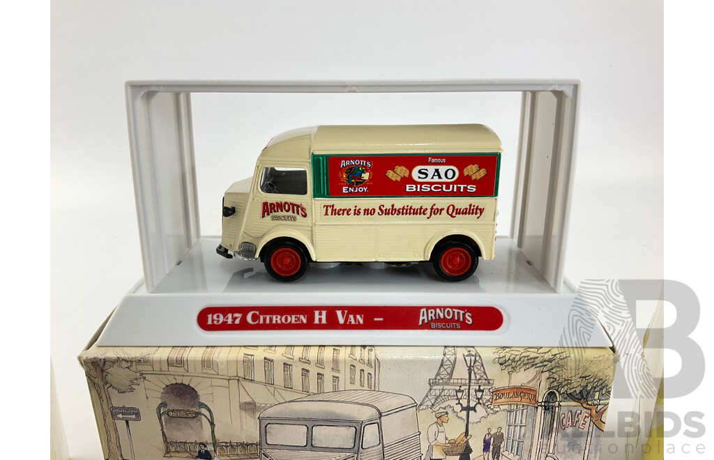 Two Boxed Vintage Matchbox Collectables, Chevy Blazer and Vegemite Tram with Models of Yesteryear 1947 Arnotts Citroen Van