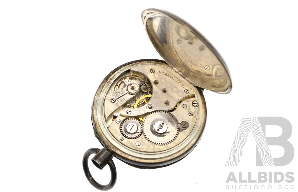 Vintage Sterling Silver H&A Davis East Ham Swiss Made Open Face 50mm Hunter Pocket Watch for Restoration, 94 Grams