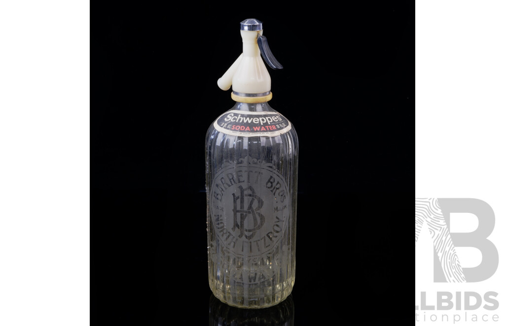 Antique Barrett Bros South Fitzroy, Melbourne Soda Siphon with Pyro Label