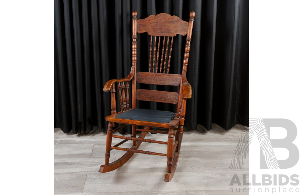 American Oak Spindle Back Rocking Chair