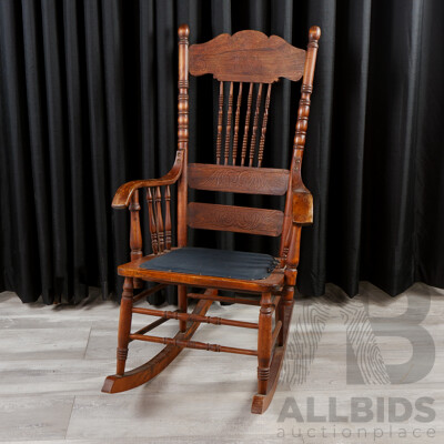 American Oak Spindle Back Rocking Chair