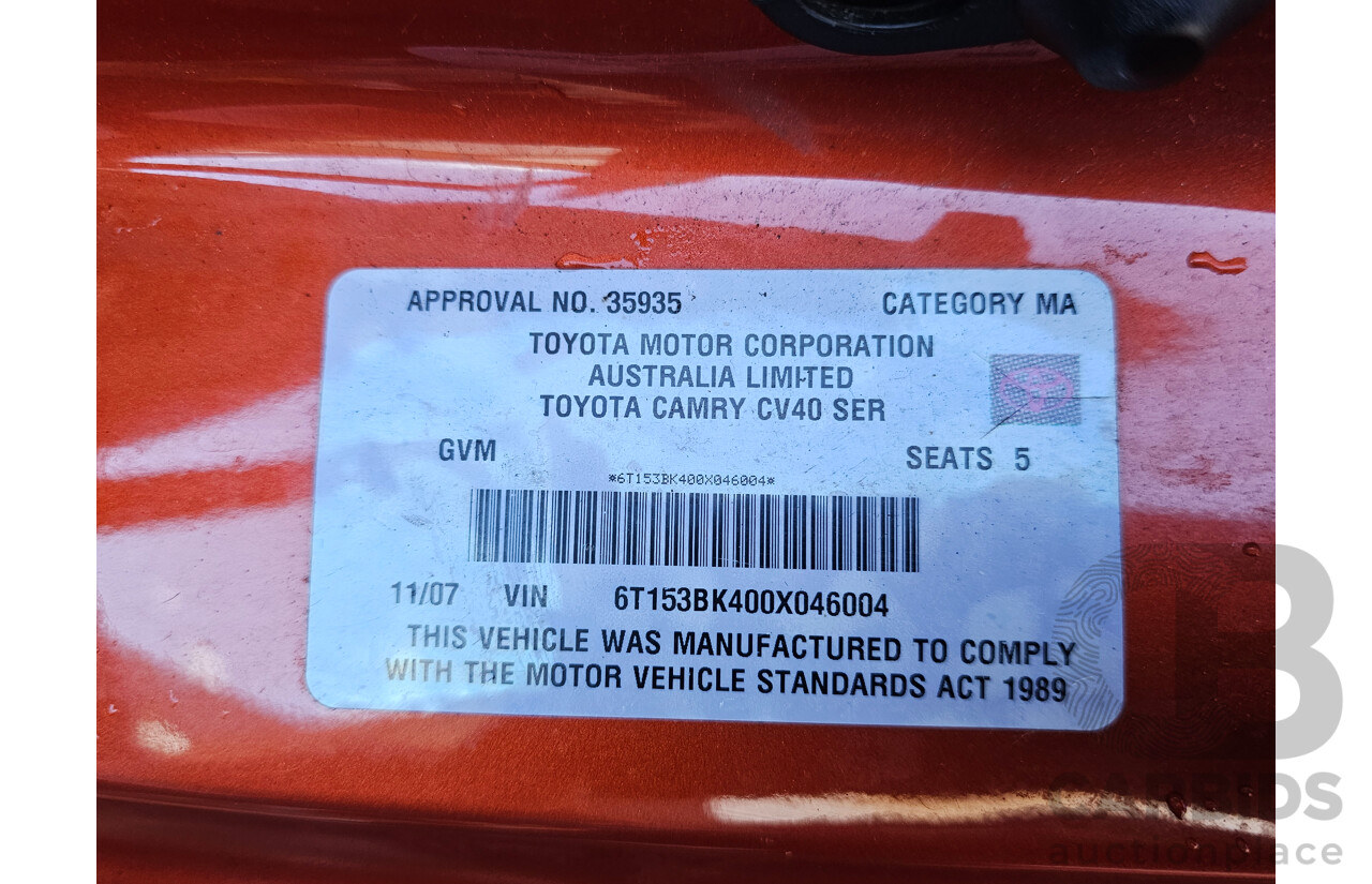 11/2007 Toyota Camry Sportivo ACV40R 4d Sedan Orange 2.4L