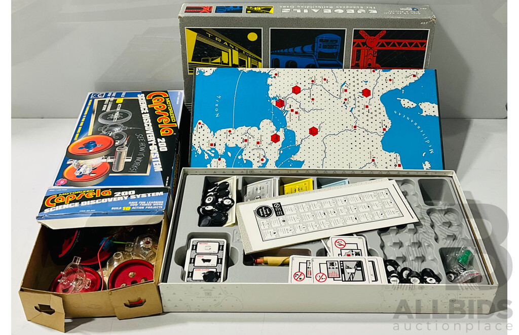 Vintage Eurorails Board Game Alongside Motorised Capsela 200 Science Discovery System