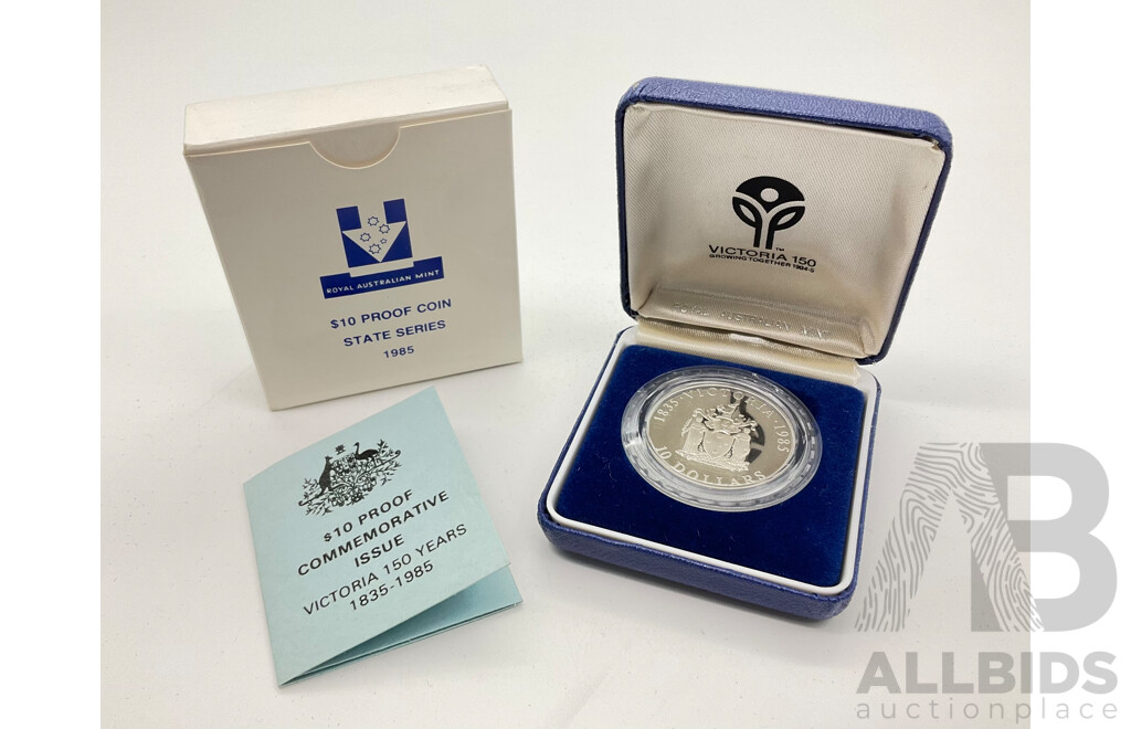 Australian RAM 1985 Ten Dollar Silver Proof Coin, State Series Victoria .925