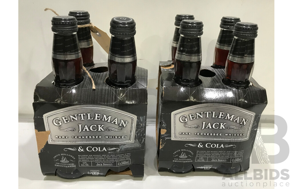 340mL Bottles of Gentleman Jack Rare Tennessee Whiskey & Cola - Lot of 2 Packs