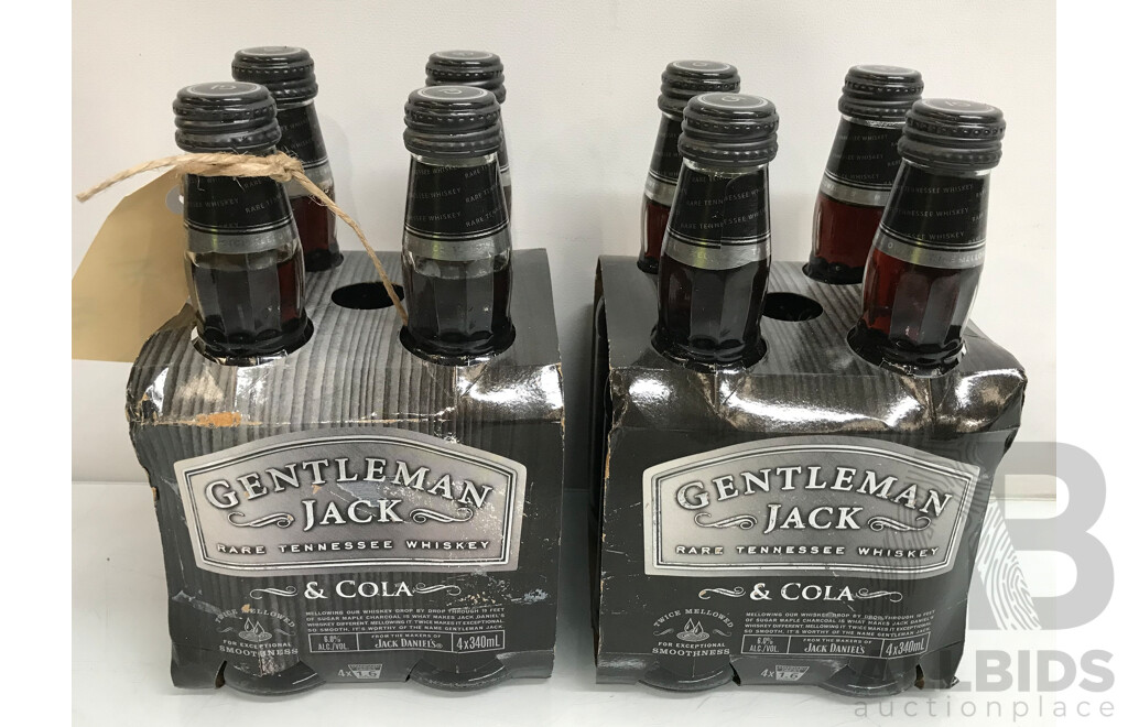 340mL Bottles of Gentleman Jack Rare Tennessee Whiskey & Cola (Pack of 4) - Lot of 2