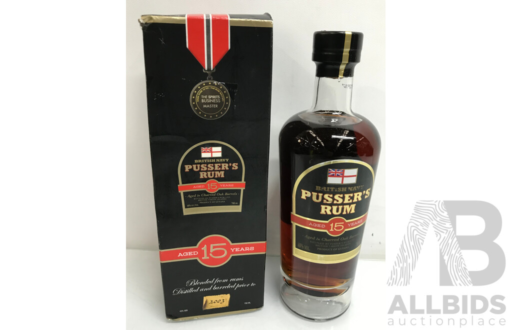 700mL Bottle of British Navy Aged 15 Years Pusser's Rum