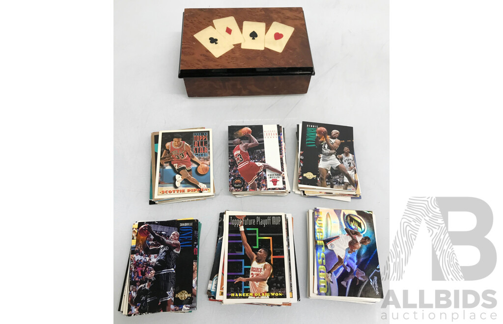 Collection of NBA Cards From the 90s with Playing Card Box