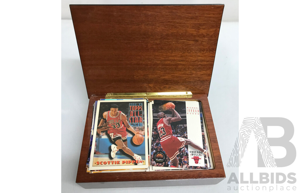 Collection of NBA Cards From the 90s with Playing Card Box