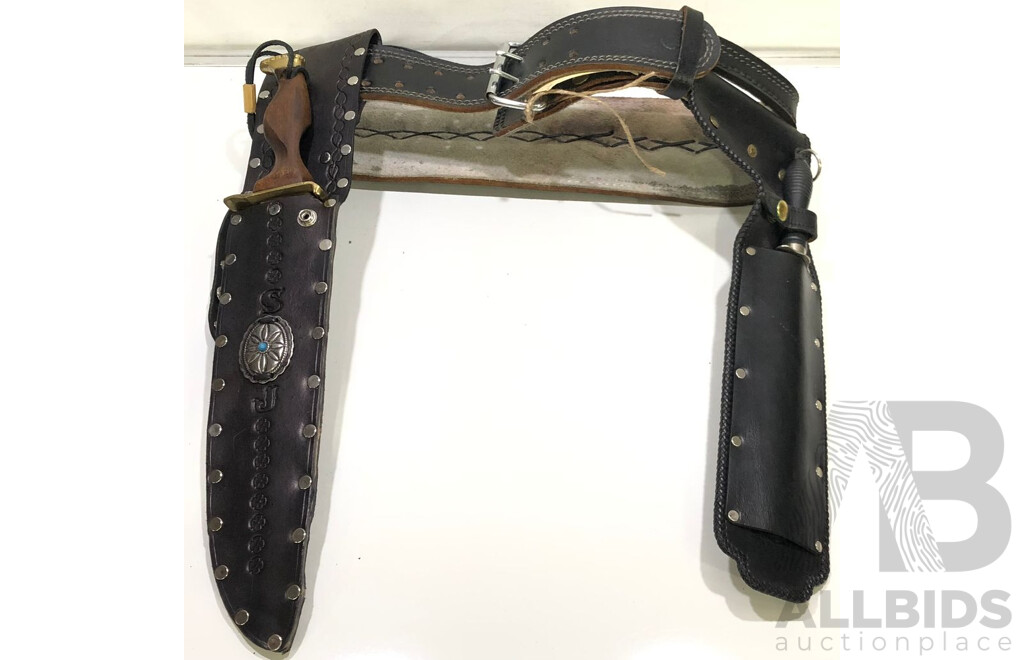 Leather Conch Belt with Hunting Knife and Sharpening Steel