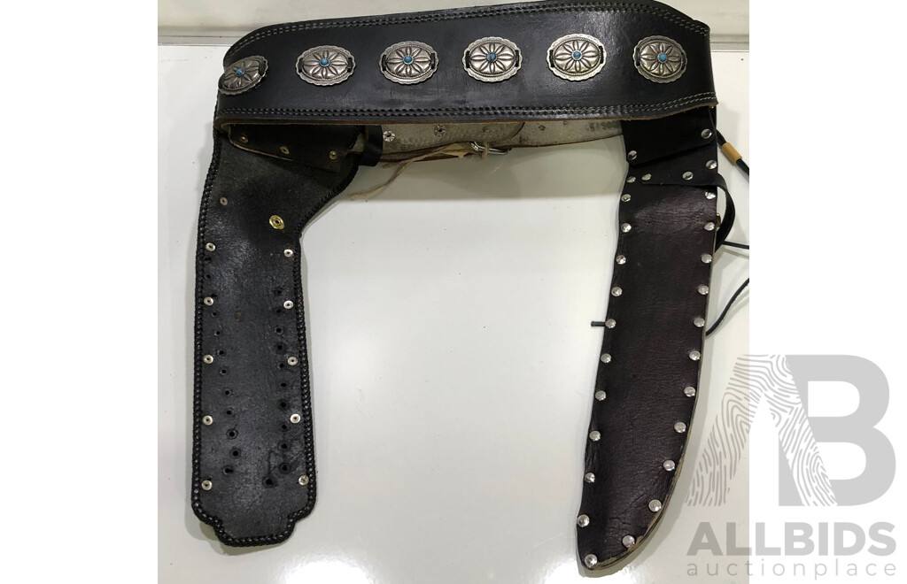 Leather Conch Belt with Hunting Knife and Sharpening Steel