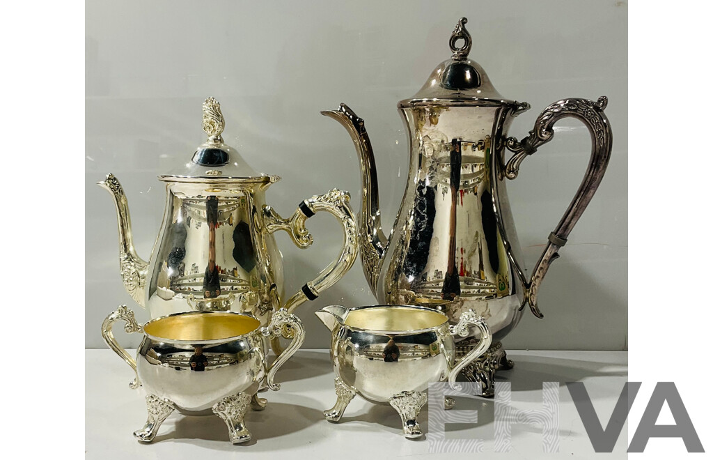 Lovely Vintage Ranleigh Silver Plate Trio of Teapot, Creamer and Sugar Bowl, Alongside Larger Viners Coffee Pot