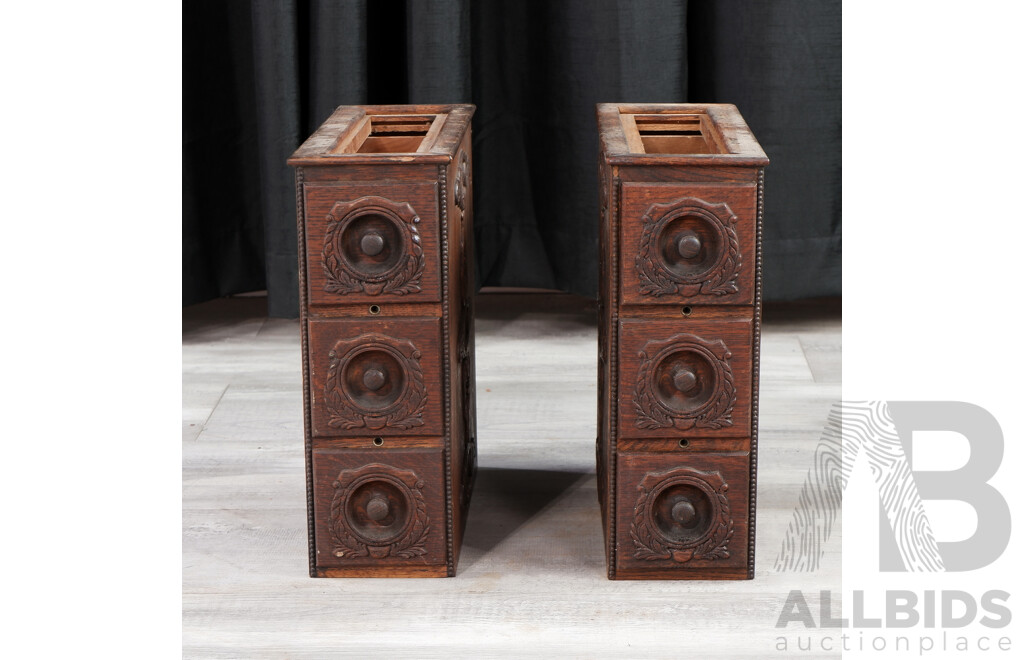 Pair of Three Drawer Oak Sewing Boxes