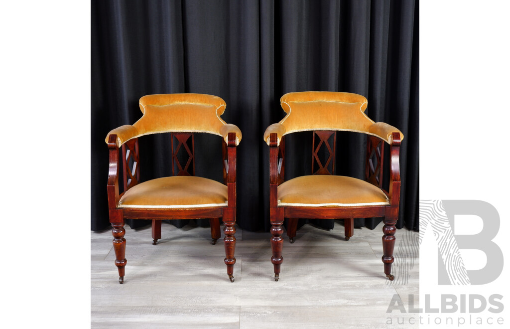 Pair of Edwardian Mahogany Framed Tub Chairs