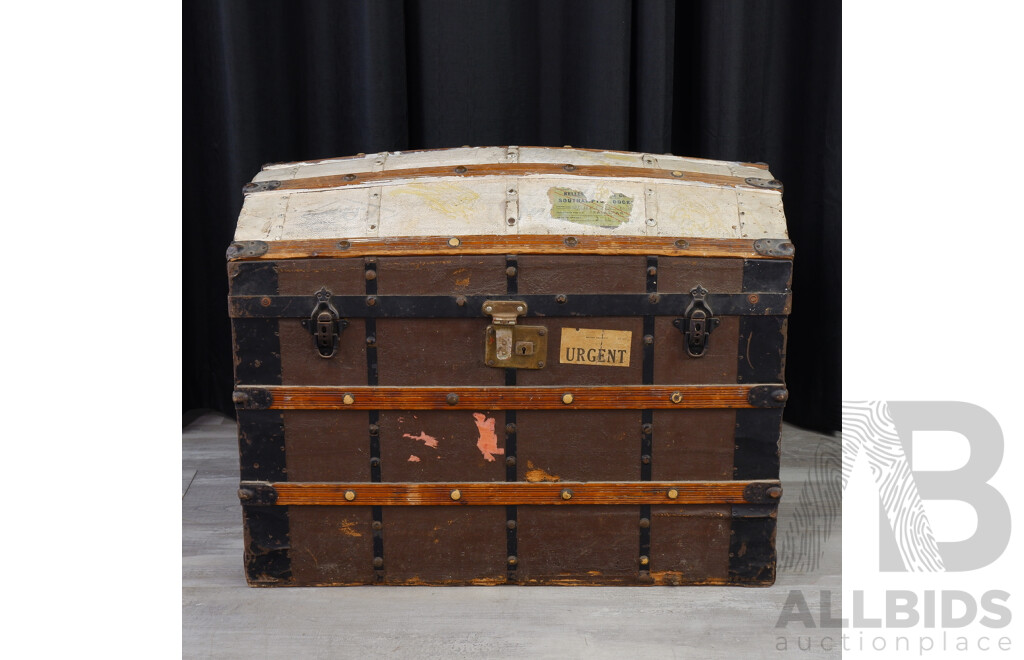 Dome Top Vintage Timber Bound Shipping Trunk