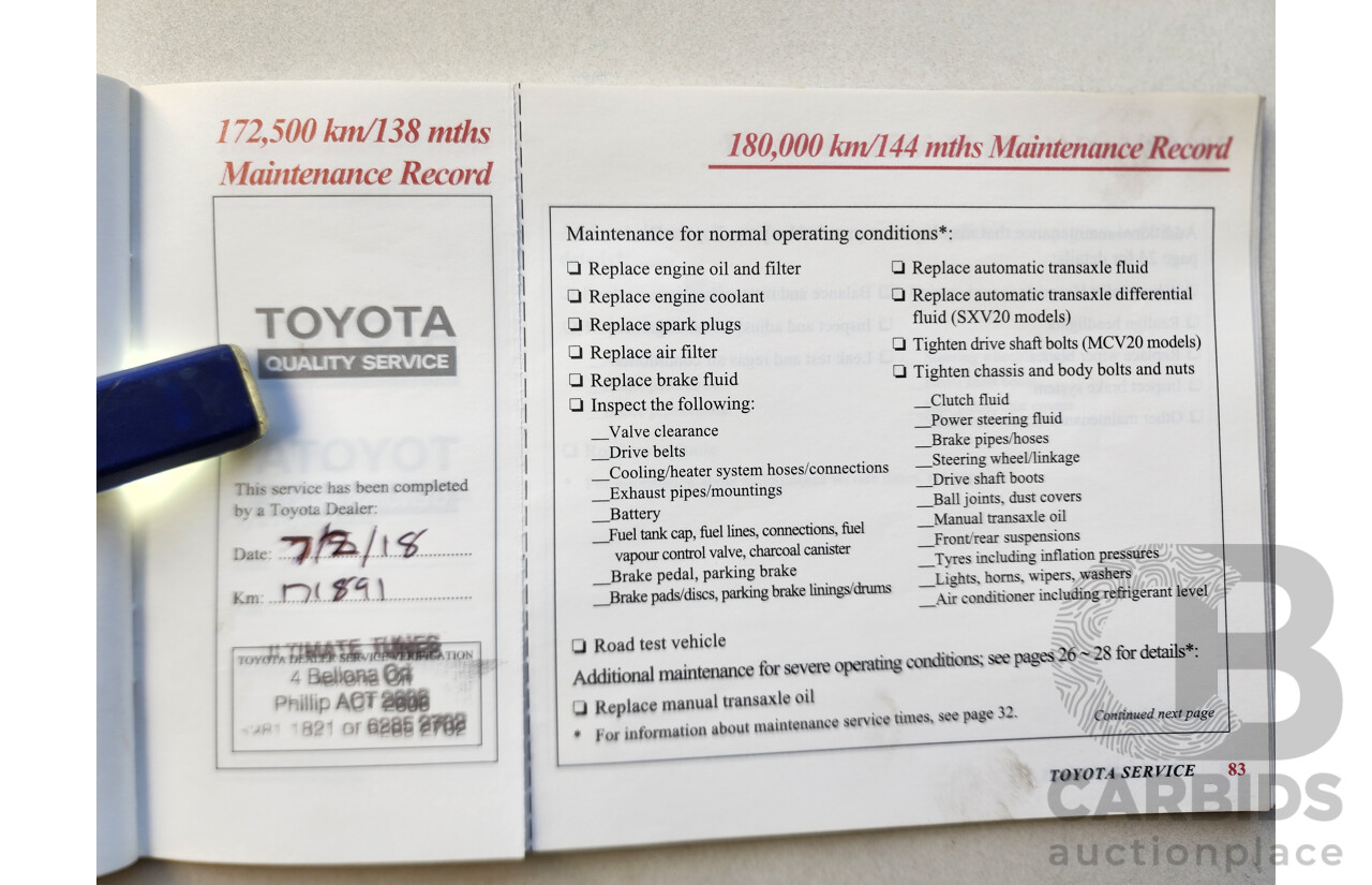 08/2001 Toyota Camry TOURING FWD MCV20R 4D Sedan Green 3.0L