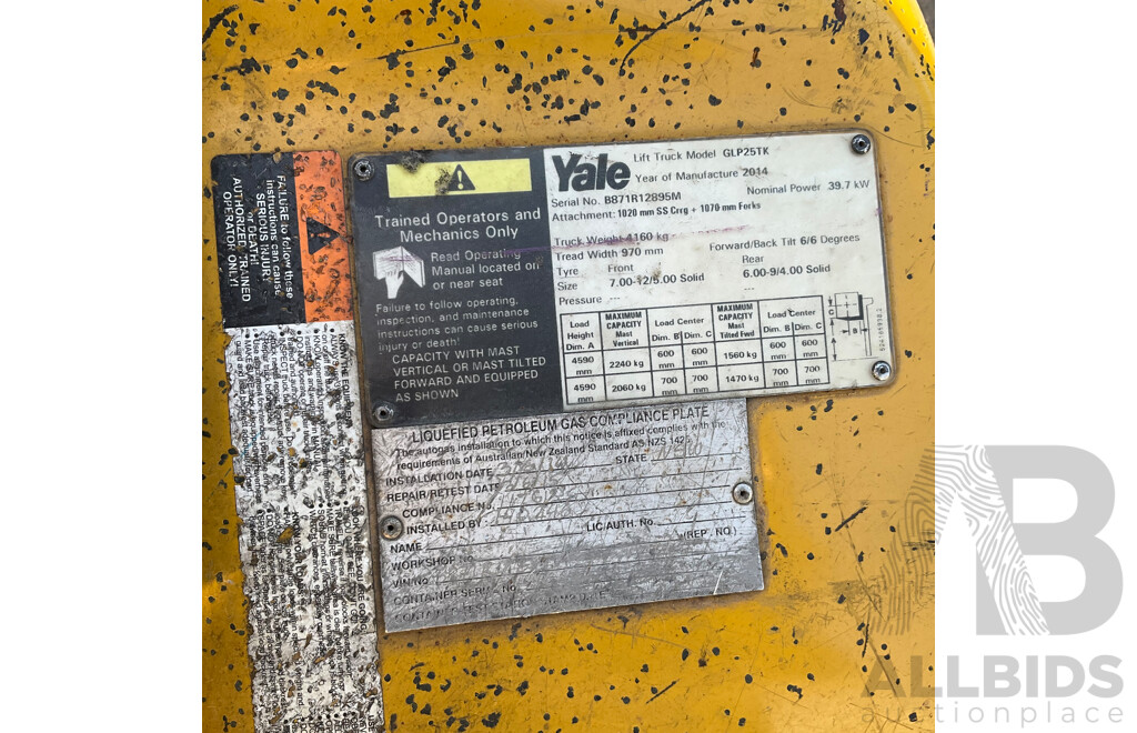 2014 Yale Forklift GLP25TK