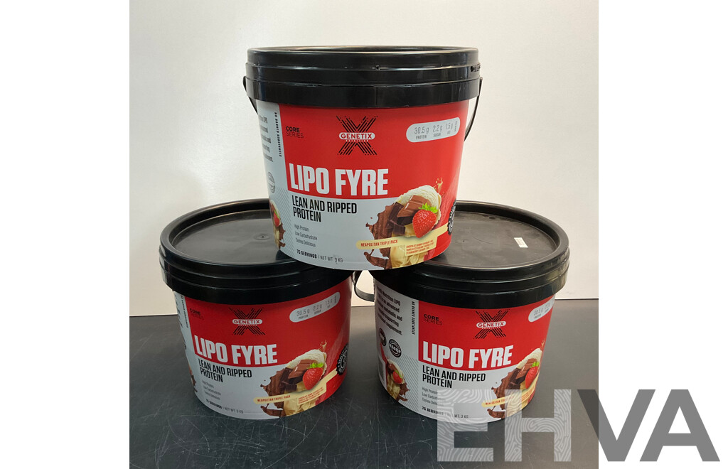 GENETIX LIPO FYRE Lean and Ripped Protein 3 KG - Lot of 3