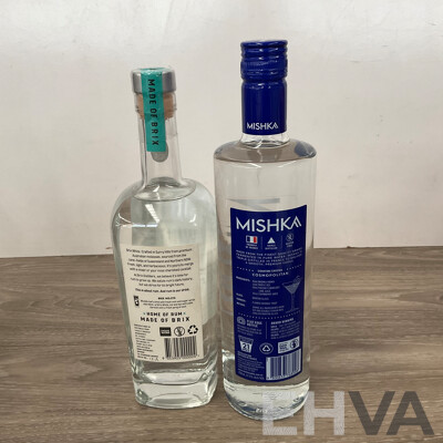 MISHKA Vodka 700ml & BRIX White Rum 700ml - Lot of 2