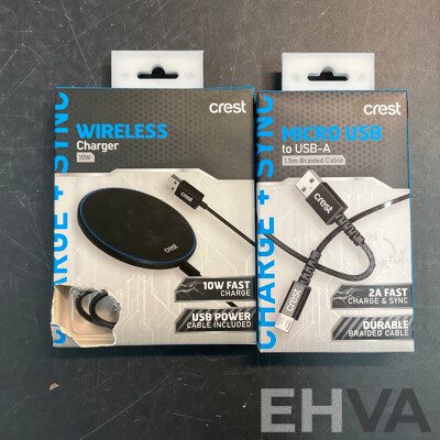 Assorted of  CREST Charger/Cable , PANTONE Wireless Charger ,LIQUID EARS Earphones - Lot of 16