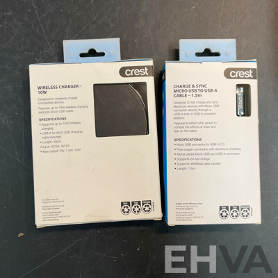 Assorted of  CREST Charger/Cable , PANTONE Wireless Charger ,LIQUID EARS Earphones - Lot of 16