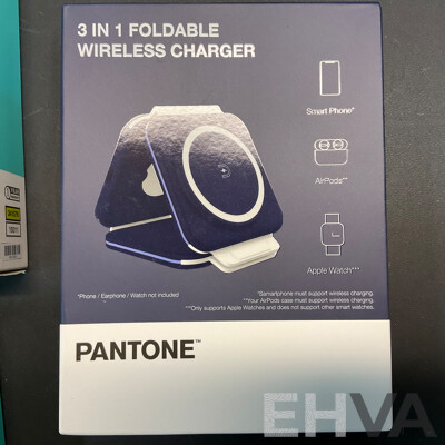 Assorted of  CREST Charger/Cable , PANTONE Wireless Charger ,LIQUID EARS Earphones - Lot of 16