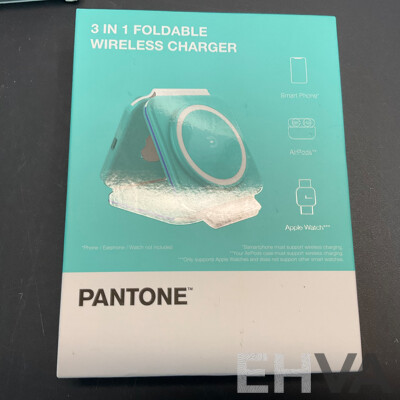 Assorted of  CREST Charger/Cable , PANTONE Wireless Charger ,LIQUID EARS Earphones - Lot of 16