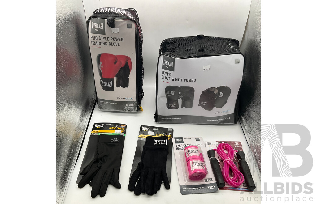 EVERLAST Pro Style Power Training Glove, Tempo Glove & Mitt Combo, Glove Liners, Hand Wraps & Jump Rope - ORP $216.99