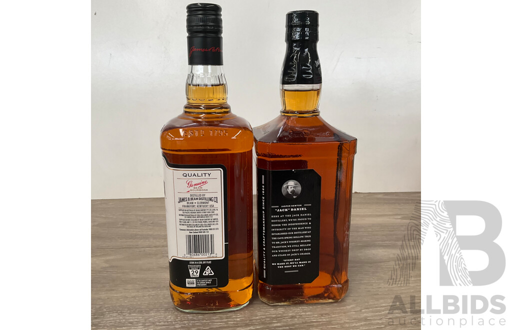 JIMBEAM Bourbon Whisky 1 Litre & JACK DANIELS Tennessee Whiskey - Lot of 2