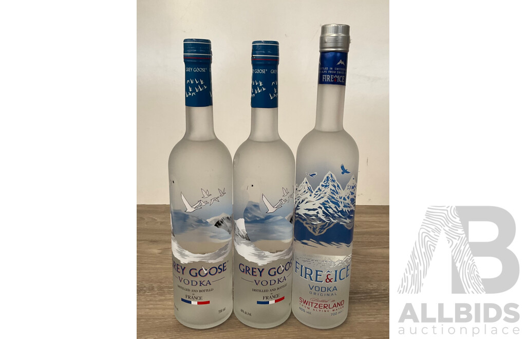 GREY GOOSE Vodka X2 & FIRE & ICE Vodka - Lot of 3