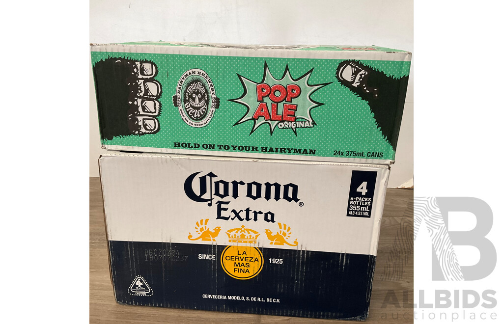 24 Bottles X CORONA Beer 355ml & 24 Cans X POP ALE 375ml