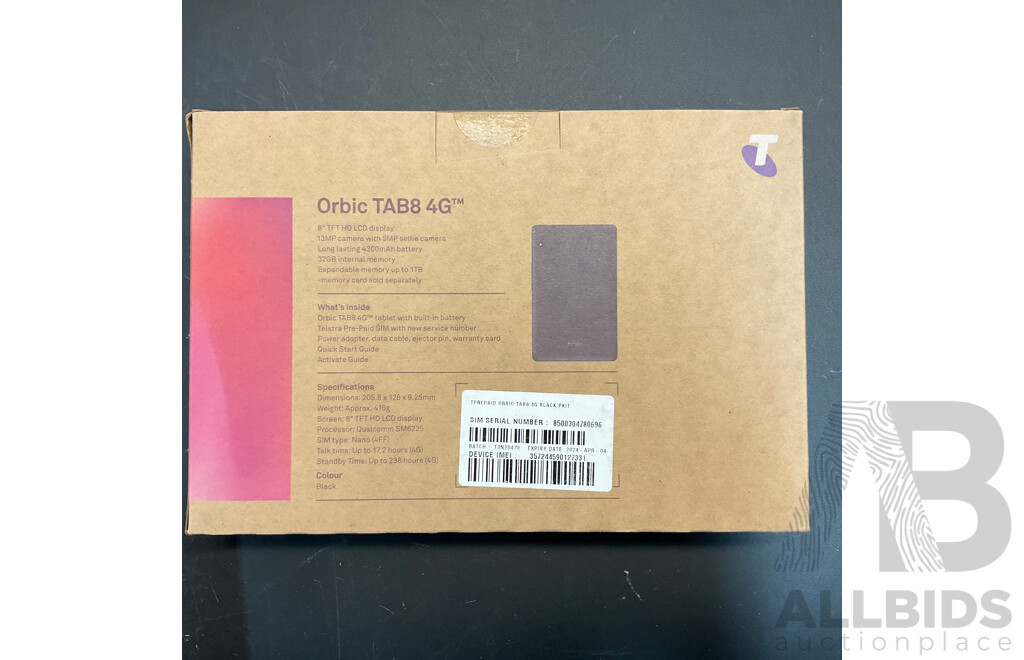 Telstra Locked ORBIC TAB8 4G Tablet - Black