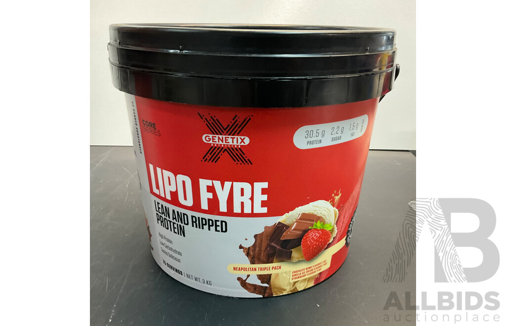 GENETIX LIPO FYRE Lean and Ripped Protein 3 KG - Lot of 3