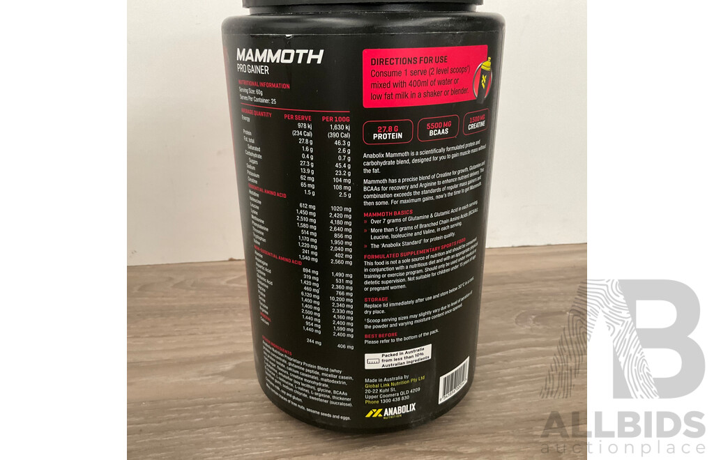 MAMMOTH Pro Gainer by Anabolix Nutrition - Lot of 7