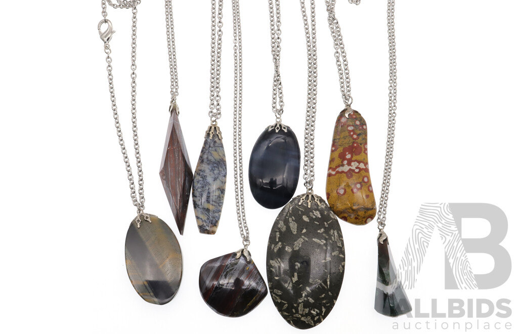 New Natural Gemstone (8) Pendants Handmade by Lapidist From Retail Stock