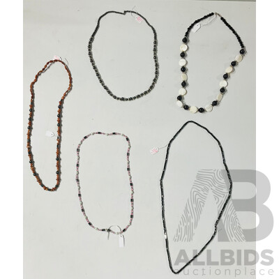 NEW Beaded Necklaces with Shell, Agate, Haematite and Red Malachite Carved Beads, From Closing Retail Outlet