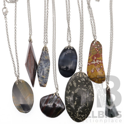 New Natural Gemstone (8) Pendants Handmade by Lapidist From Retail Stock