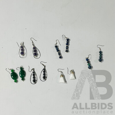 Natural Gemstone Beaded (6) Earrings on Shepherds Hooks, New