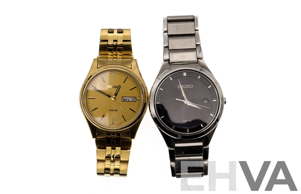 Seiko Solar Watches V158-0AA0 & V157-0AN0, Both Watches in Excellent Condition