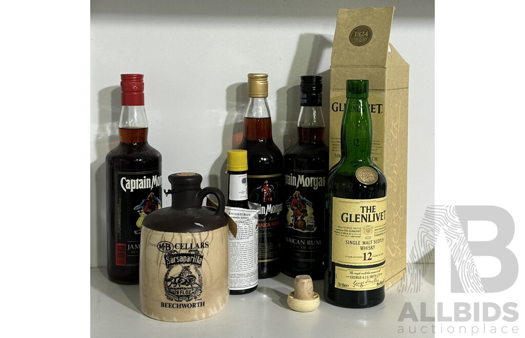 Collection Spirits Including Three 700ml Bottles Captain Morgan Rum And More