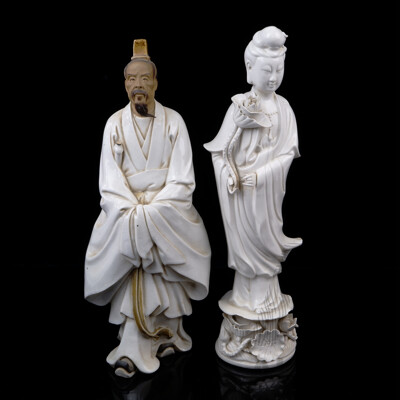 Chinese Blanc De Chine Guan Yi Figure Along with Another Vintage Porcelain Figure