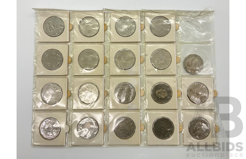 Nineteen Australian Commemorative Fifty Cent Coins Including 1977 Silver Jubilee, 1981 Charles and Diana, 2000 Millennium Year and More