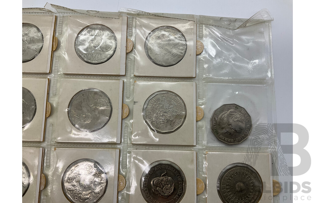 Nineteen Australian Commemorative Fifty Cent Coins Including 1977 Silver Jubilee, 1981 Charles and Diana, 2000 Millennium Year and More