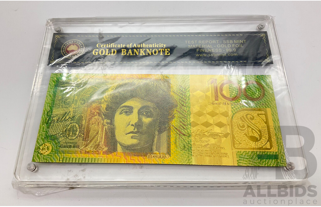 Australian SSB Gold Foil One Hundred Dollar Note .999