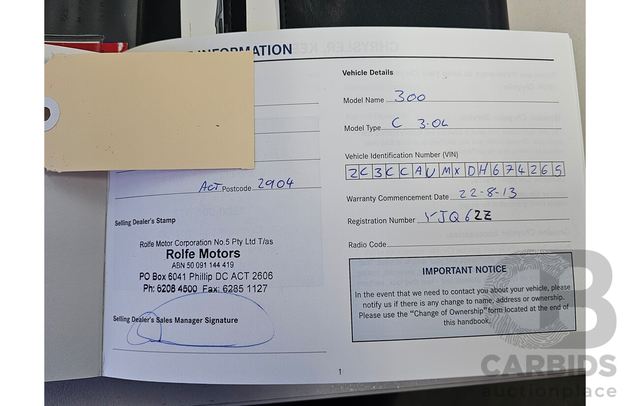 7/2013 Chrysler 300 C MY12 4d Sedan Blue 3.0L