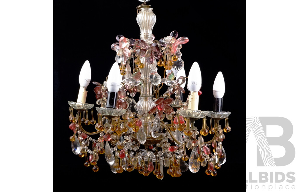 Spectacular Six Branch Ceiling Candelabra with Crystal Drop Lattice