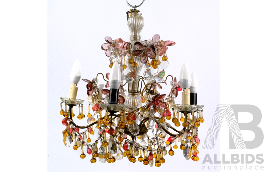 Spectacular Six Branch Ceiling Candelabra with Crystal Drop Lattice