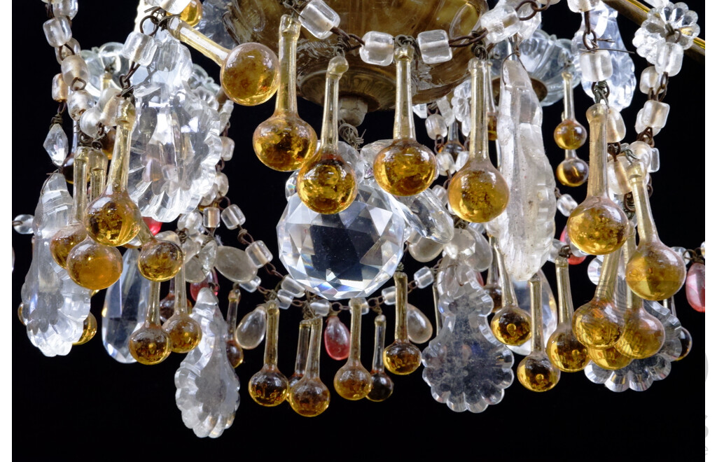 Spectacular Six Branch Ceiling Candelabra with Crystal Drop Lattice