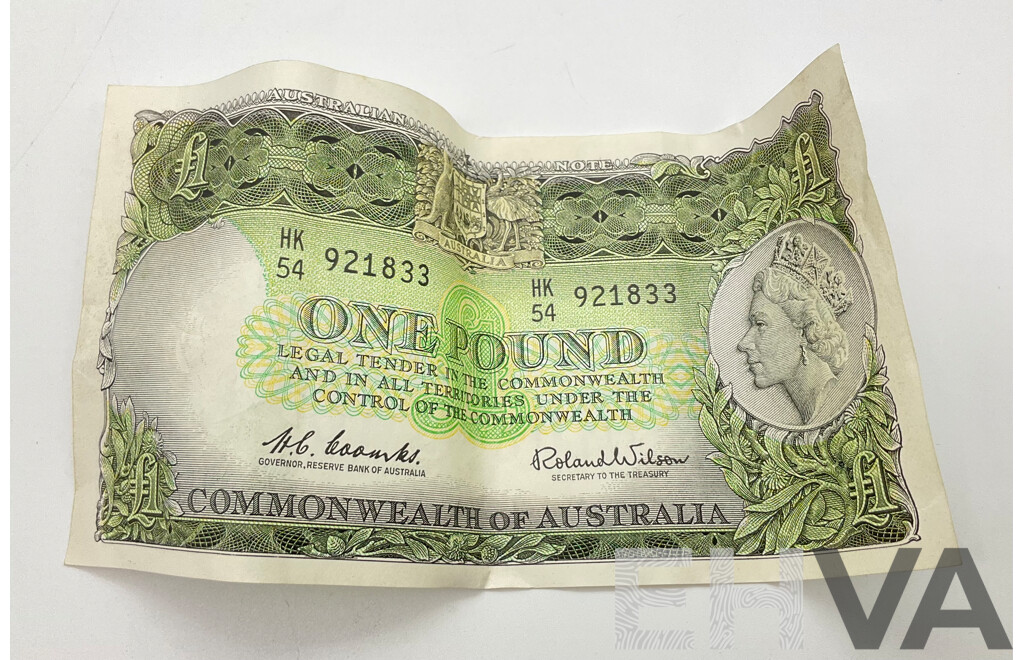 Australian One Pound Note Coombs/Wilson HK 54 921833