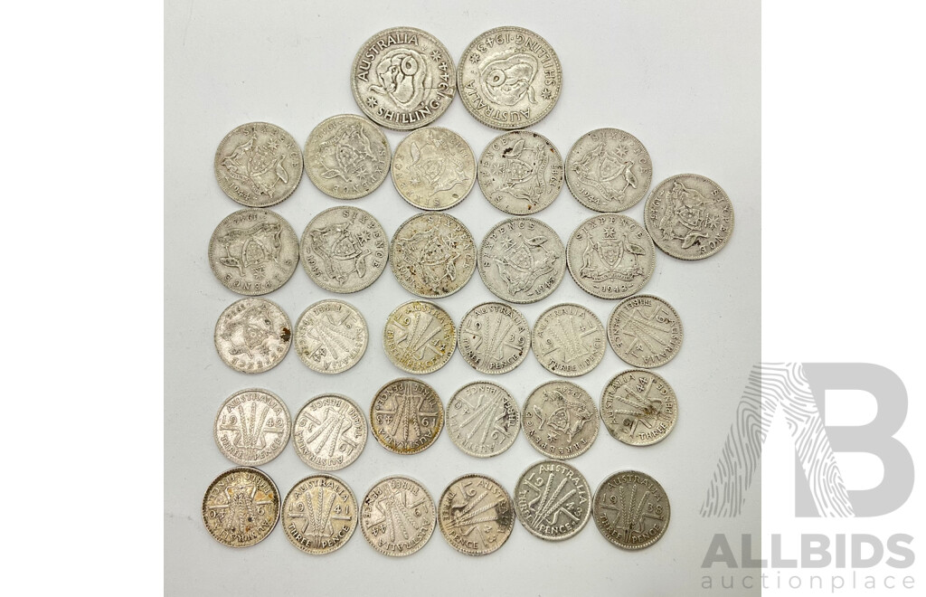 Collection of Australian Pre 1946 Silver Coins Including Shillings, Sixpence and Threepence .925